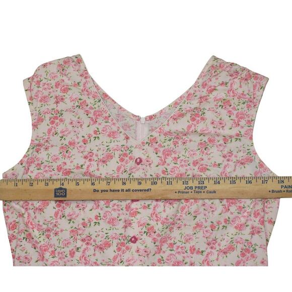 Vintage Pink Rose Floral Sleeveless Midi Dress – V-Neck, Button Front – Medium - Picture 6 of 9